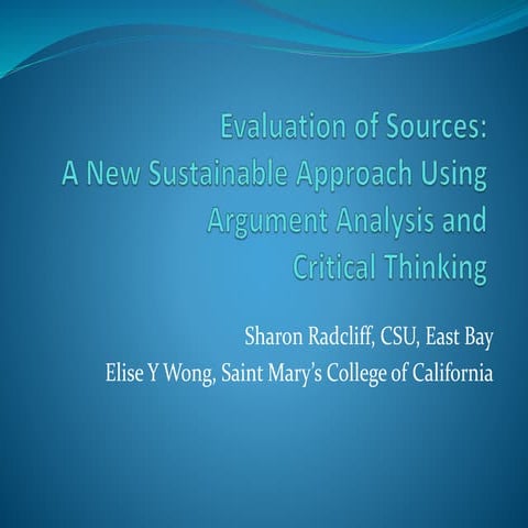Evaluation of sources: a new sustainable approach using argument analysis and...