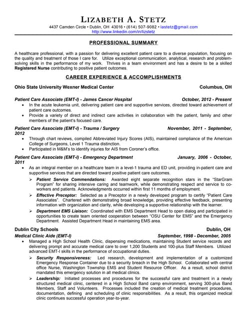 liz stetz nursing resume