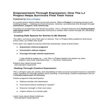 Empowerment Through Expression: How The LJ Project Helps Survivors Find Their Voice