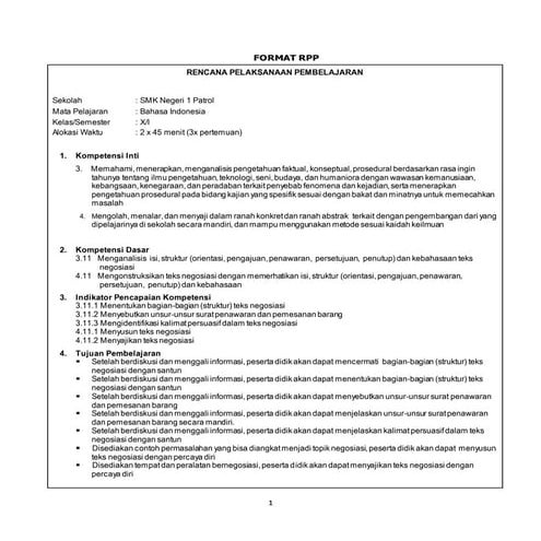 Contoh RPP Bahasa Indonesia K13