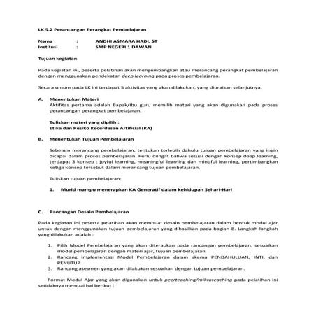 MODUL AJAR KODING KELAS 11 DEEP LEARNING CP 046 2025 | PDF
