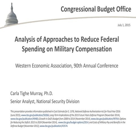 Analysis of Approaches to Reduce Federal Spending on Military Compensation
