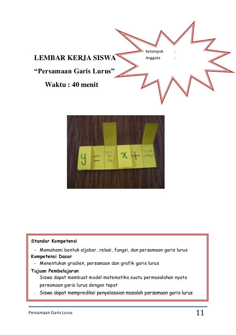 Lembar Kerja Siswa Persamaan Garis Lurus