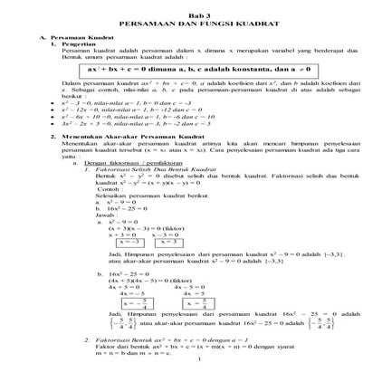 Persamaan dan Fungsi Kuadrat
