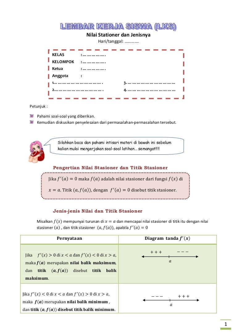 Lks Nilai Stasioner Dan Jenisnya Matematika Kelas X1