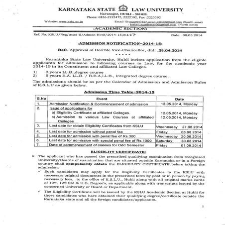 Ll.b admission notification_2014-15 | PDF
