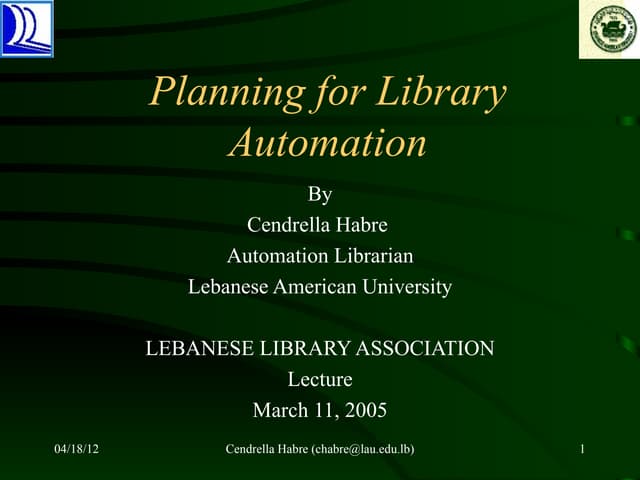 Planning for Library Automation