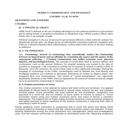 LLB LAW NOTES ON CRIMINOLOGY AND PENOLOGY