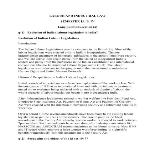 LLB LAW NOTES ON LABOUR LAW AND INDUSTRIAL LAW