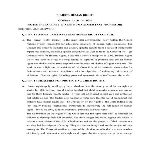 LLB LAW NOTES ON LAW OF HUMAN RIGHTS