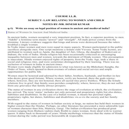 LLB LAW NOTES ON WOMAN LAW