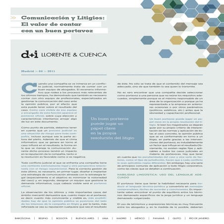 LLORENTE & CUENCA. Comunicación y Litigios: El valor de contar con un buen po...