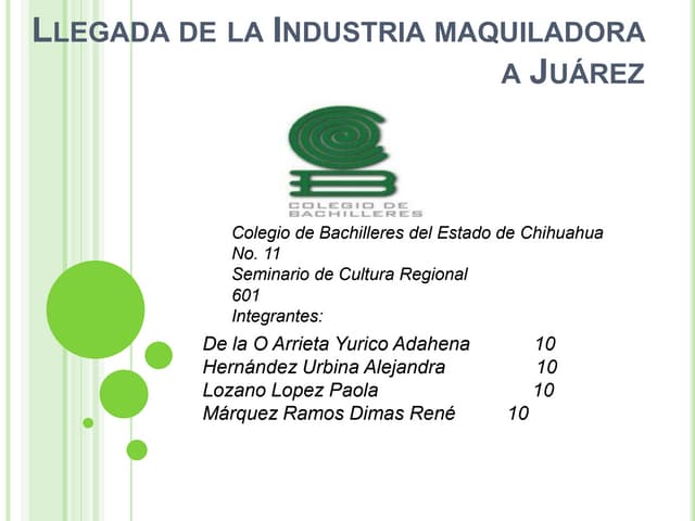 Llegada De La Industria Maquiladora...