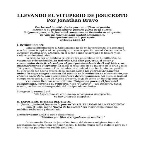 LLEVANDO EL VITUPERIO DE JESUCRISTO Por Jonathan Bravo