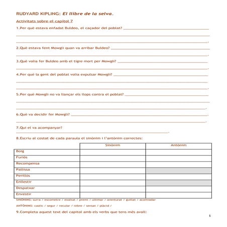 El llibre de la selva - activitats capítol 7