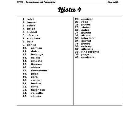 Llista de vocabulari 4 - Cicle mitjà