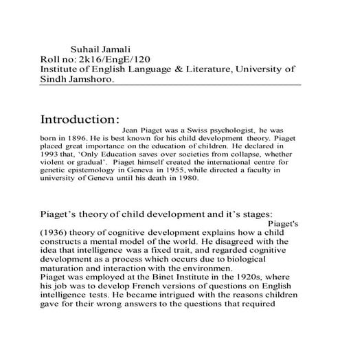 Child developmental stages by Jean Piaget