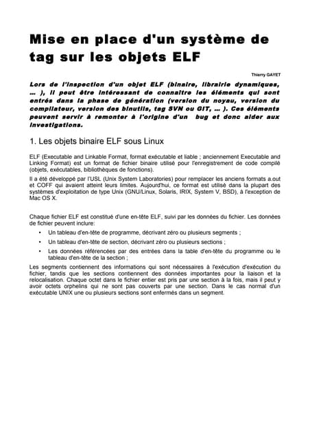Utilisation d'un système de tag des objets elf