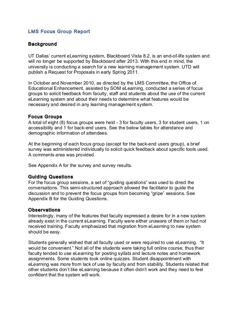 ferpa form utd
LMS Focus Group Report ferpa form utd
LMS Focus Group Report