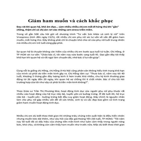 làm sao trị giảm ham muốn tình dục nhanh nhất