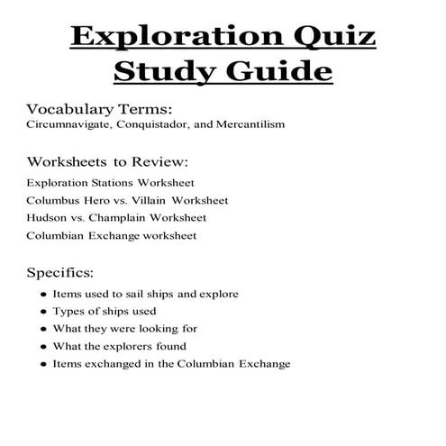 Exploration quiz study guide