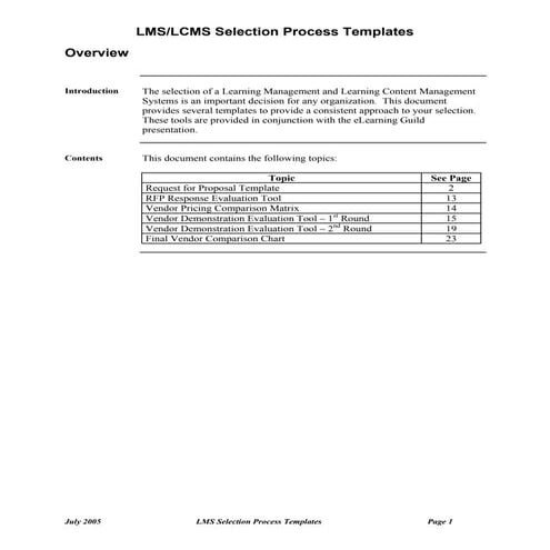 Lms Selection Templates
