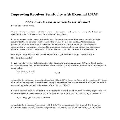 LNA Sensitivity for Receivers | ODT