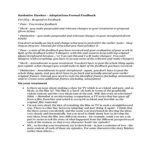 Media Studies: Unit 10-LO4 Feedback