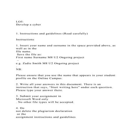 LO5 Develop a cyber  1. Instructions and guidelines (Re.docx