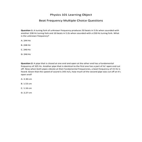 Stationary waves worksheet | PDF