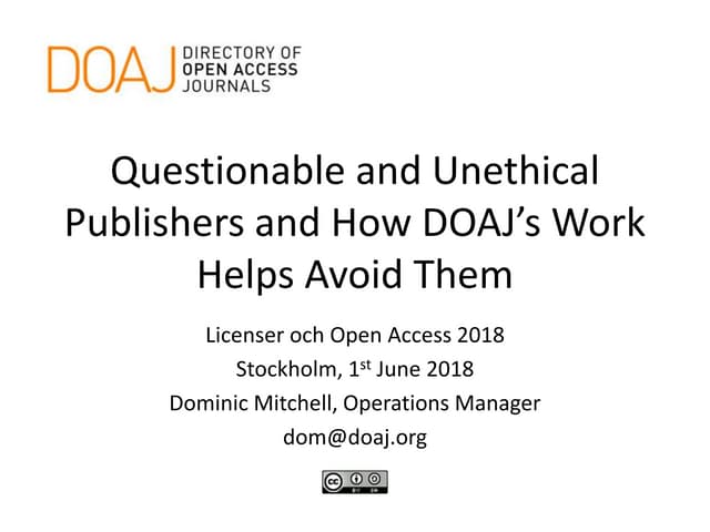 Questionable and Unethical Publishers and How DOAJ's Work Helps you to Avoid ...