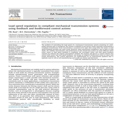 Load speed regulation in compliant mechanical transmission systems using feed...