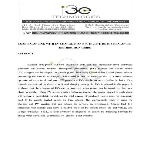 Load balancing with ev chargers and pv inverters in unbalanced distribution g...