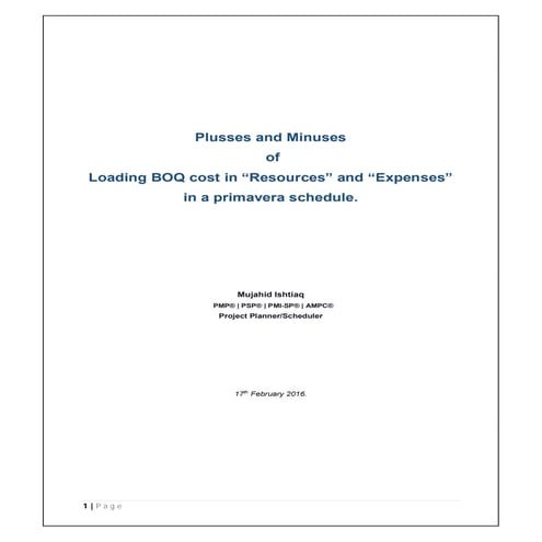 Loading cost in primavera schedule using resources and expenses r01