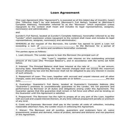 Loan agreement between lender, borrower & guarantor - Template Sample | PDF