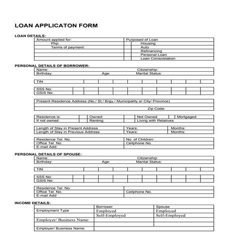 Loan Applicaton Form