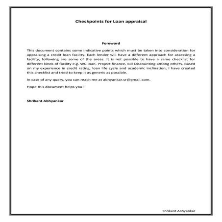 Loan Appraisal Checkpoints | PDF