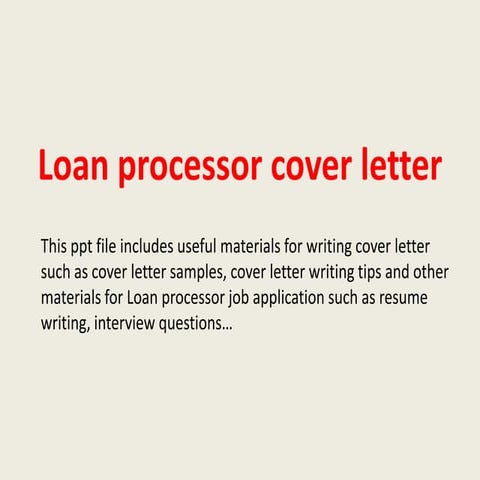 Loan processor cover letter