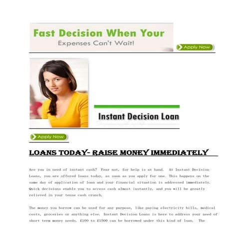 Loans Today- Raise Money immediately	
