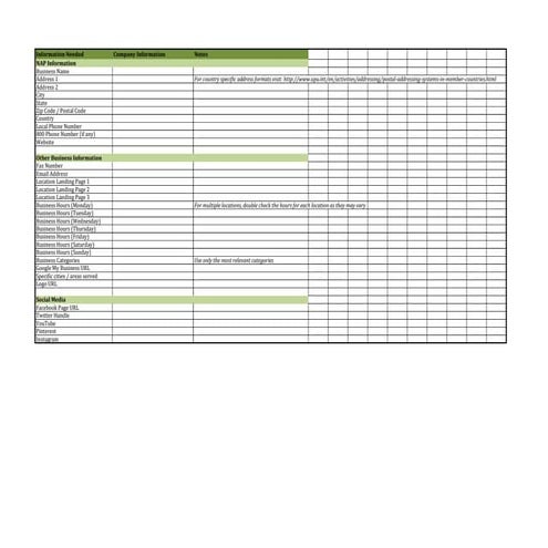 Local SEO -- Business Worksheet