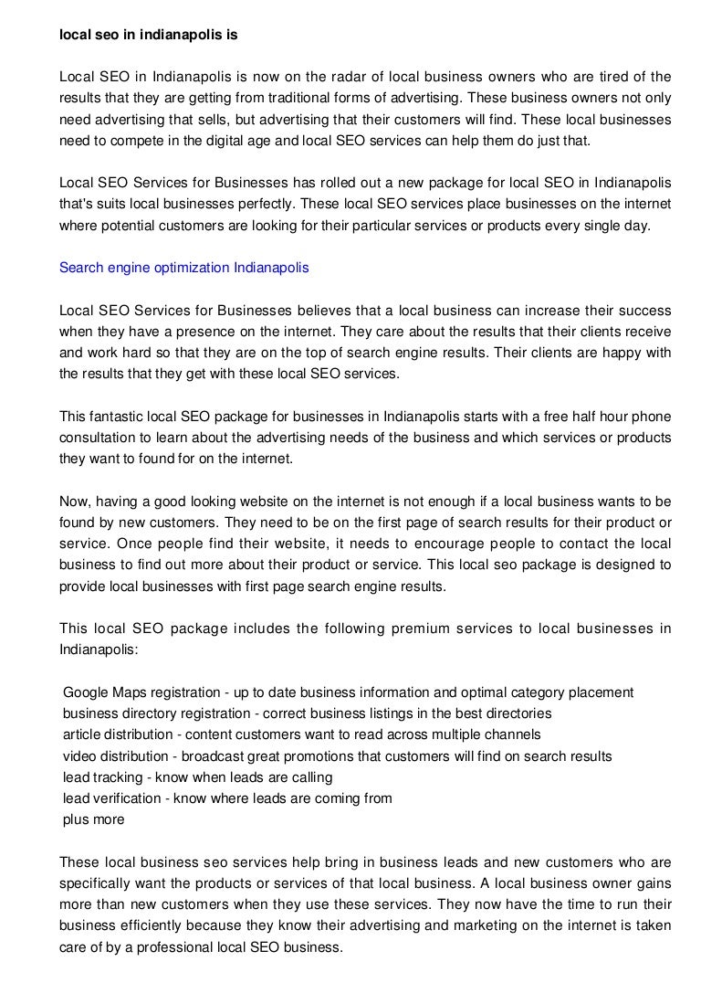 Local SEO in Indianapolis Is Perfect for Local Business Owners that N…