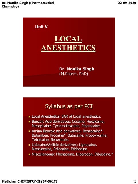 Medicinal chemistry of local anaesthetics | PPTX