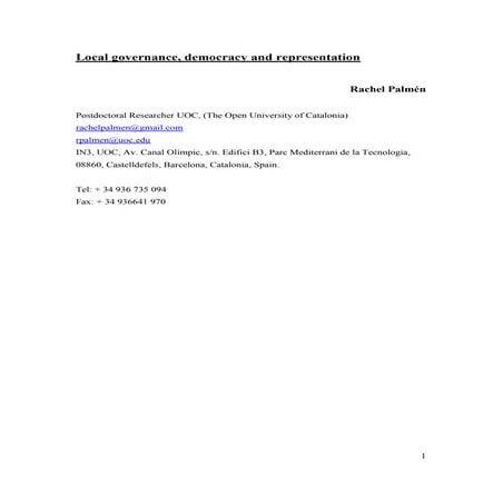 Local governance, democracy and representation
