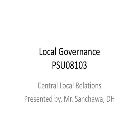 Local governance lecture seven