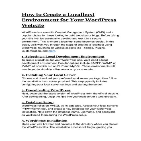 How to create wordpress website on localhost | PDF