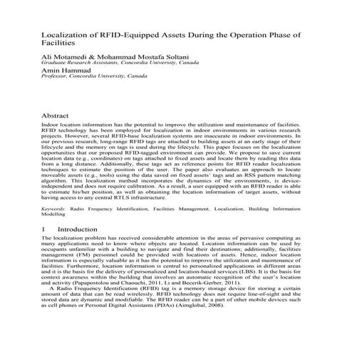 Localization of rfid equipped assets during the operation phase of facilities...