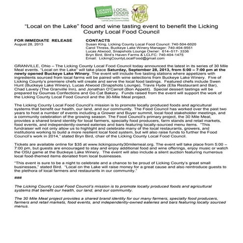 Local on the lake press release final