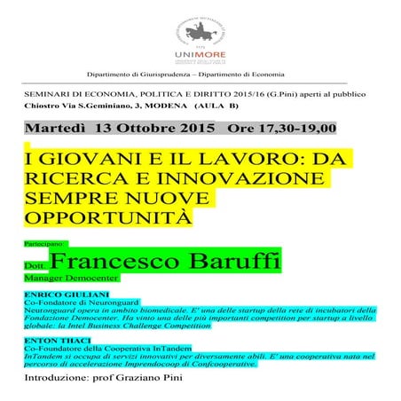 Workshop Giovani, Lavoro e Innovazione