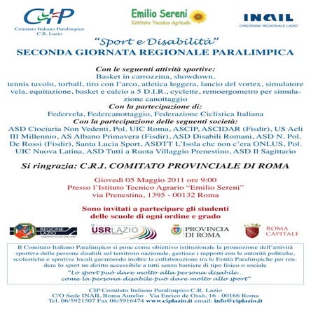 Locandina ii giornata regionale paralimpica