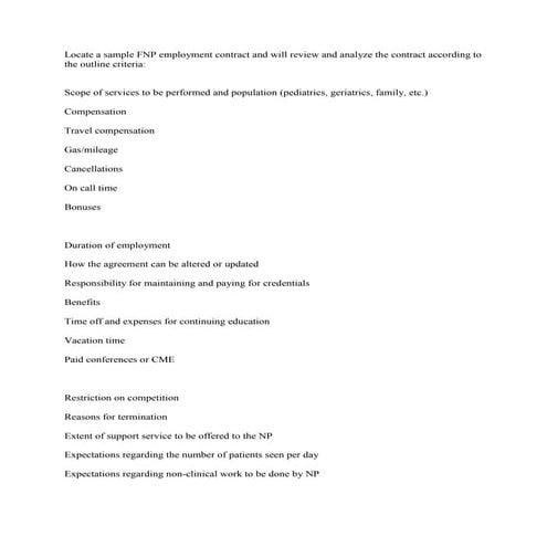 Locate a sample FNP employment contract and will review and analyze th.docx